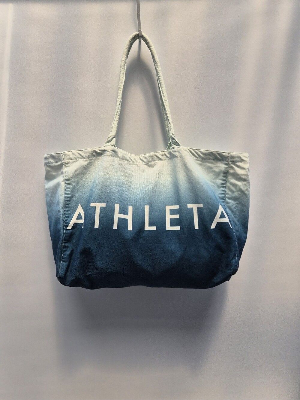 Athleta Blue Ombre Canvas Tote Bag Gym Beach Yoga Pilates Shopping Large Travel‎